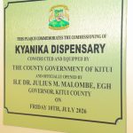 Governor Malombe Strengthens Healthcare with Commissioning of Kyanika Dispensary in Mwingi Central.