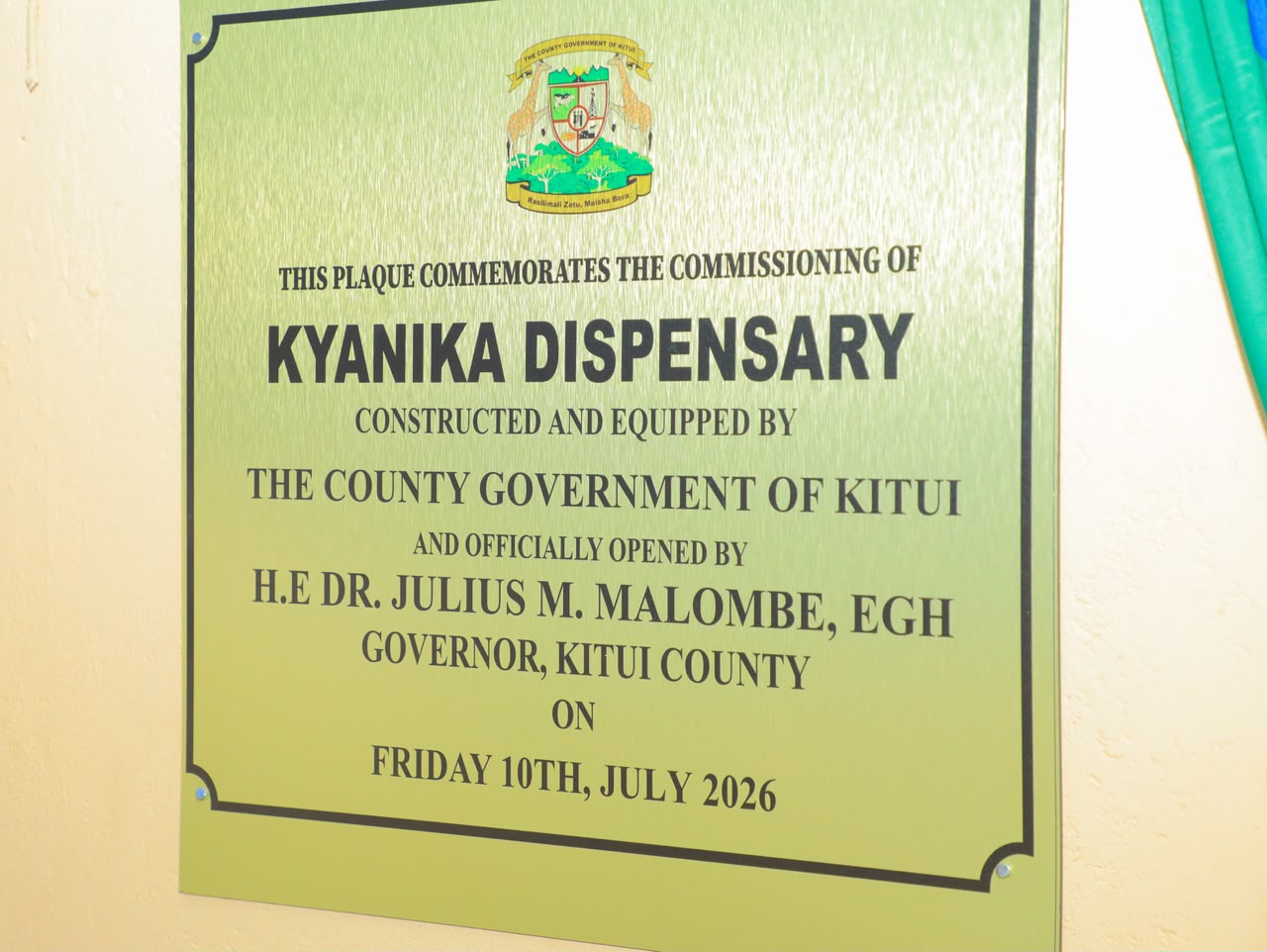 Governor Malombe Strengthens Healthcare with Commissioning of Kyanika Dispensary in Mwingi Central.