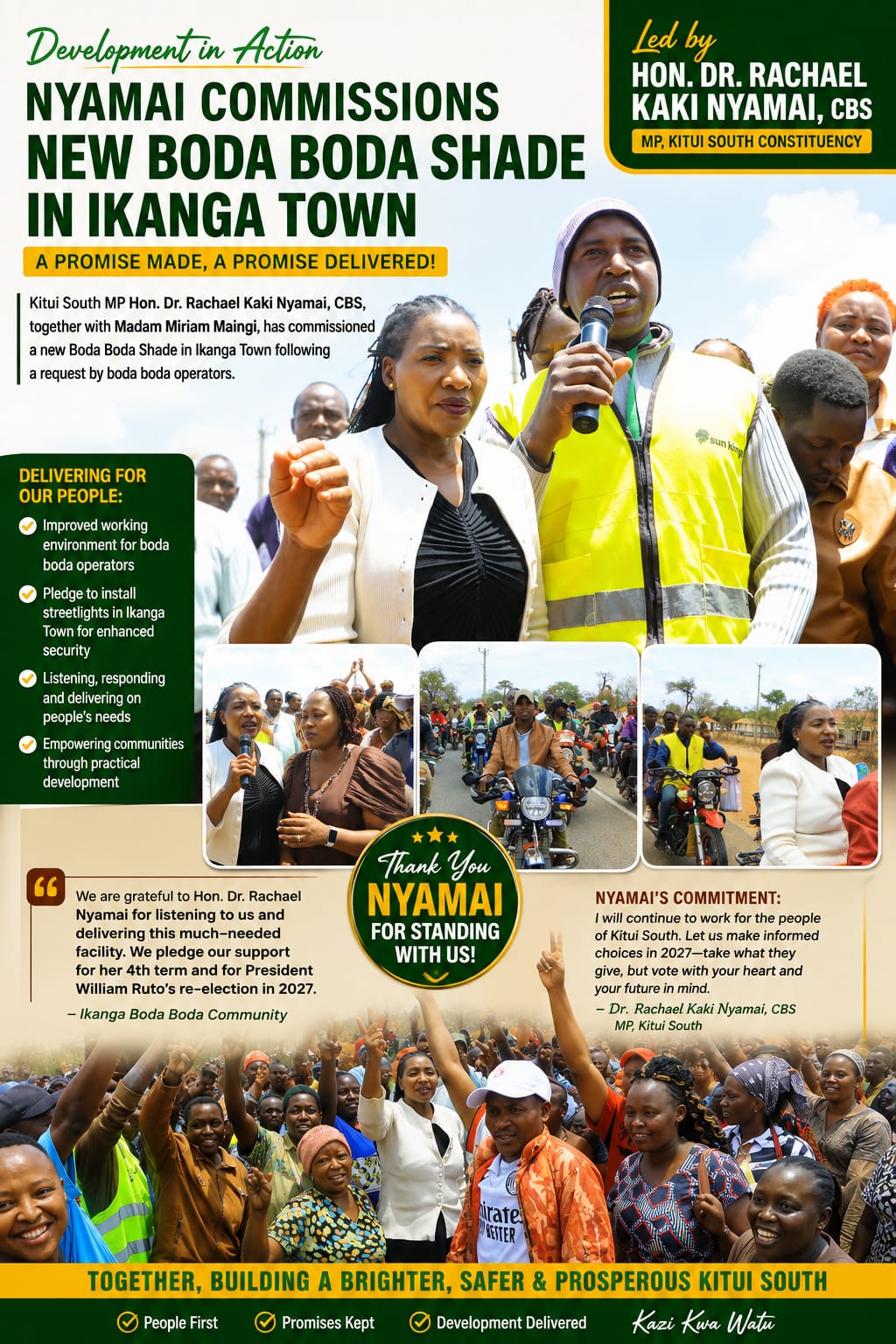 Nyamai Commissions New Boda Boda Shade in Ikanga, Pledges Streetlights