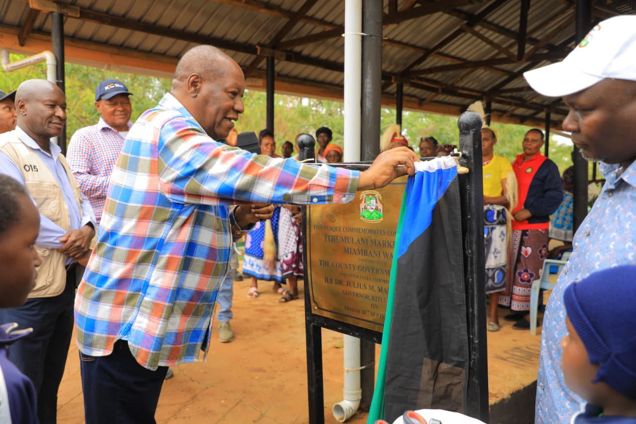Governor Malombe Commissions Ithumulani Market Shed, Strengthens Trade in Miambani.